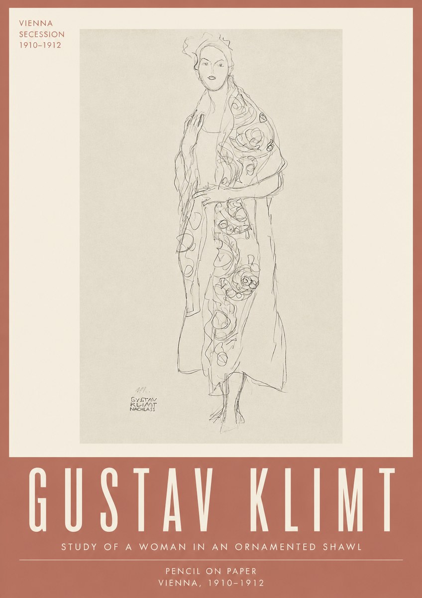 Klimt Study of a Woman in an Ornamented Shawl No4 - Poszter