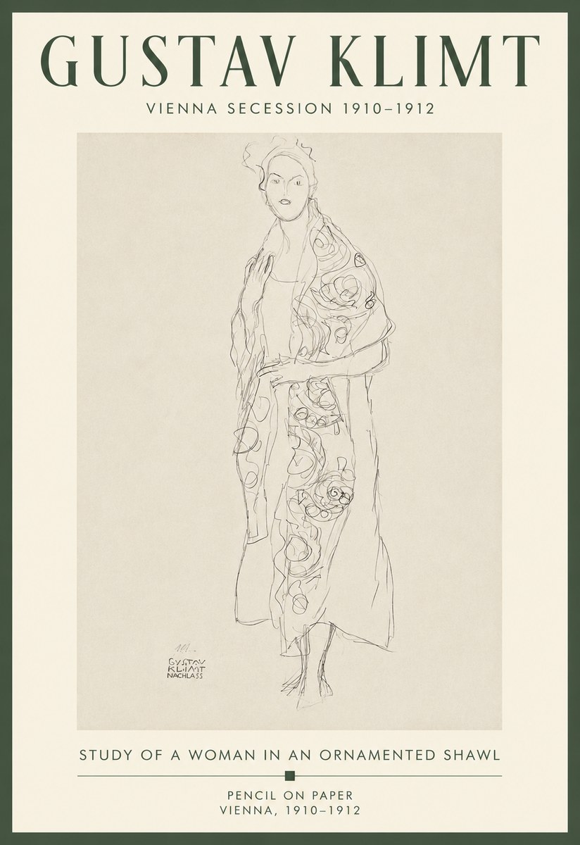 Klimt Study of a Woman in an Ornamented Shawl No5 - Poszter