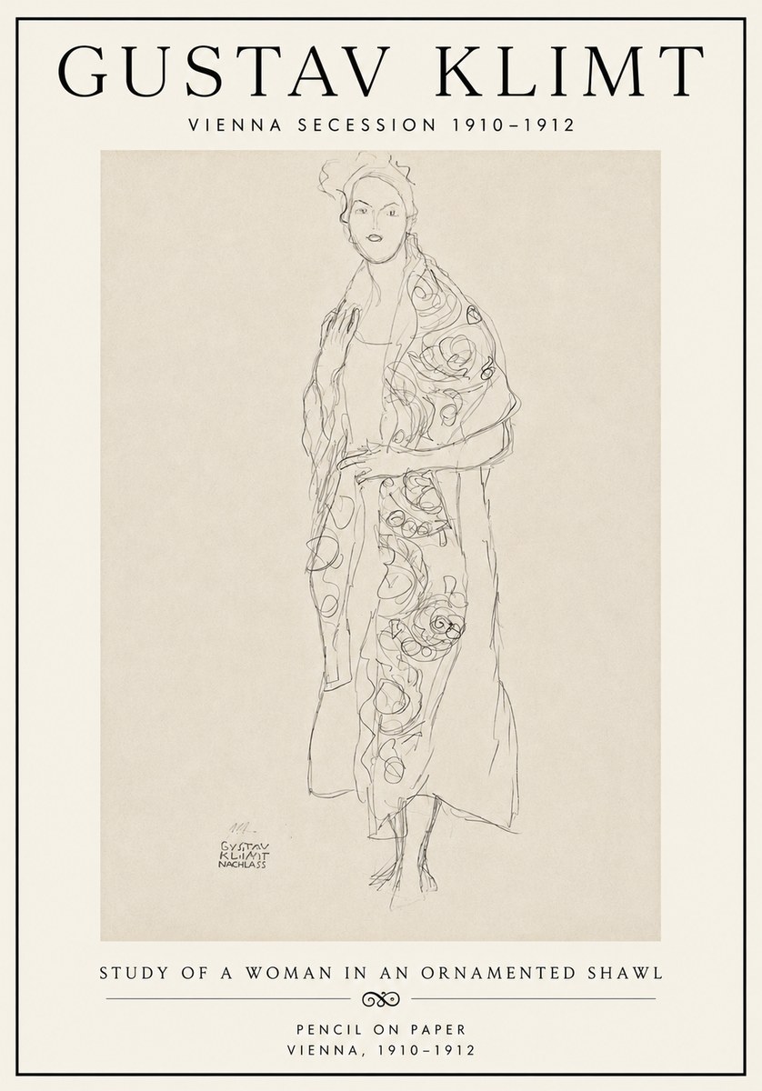 Klimt Study of a Woman in an Ornamented Shawl No6 - Poszter
