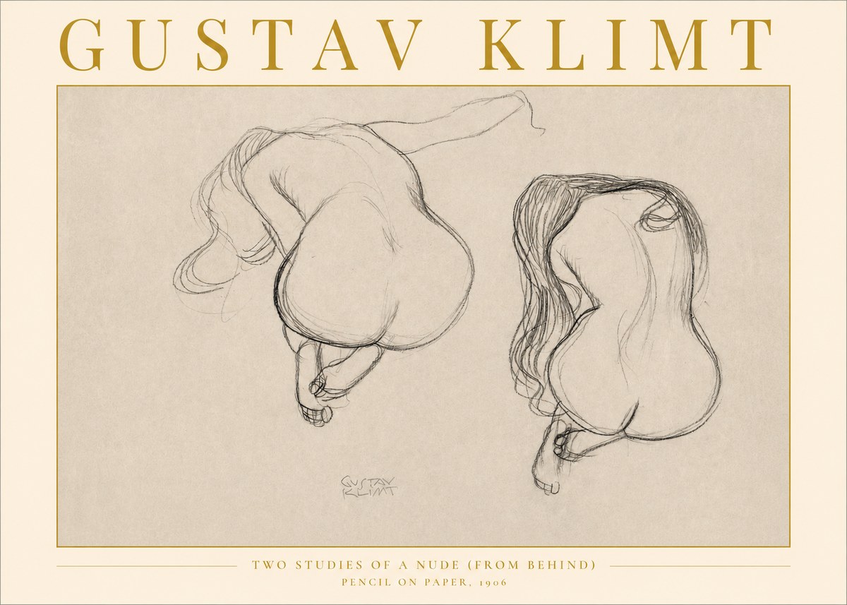 Klimt Two Studies of a Nude (from Behind) No2 - Poszter