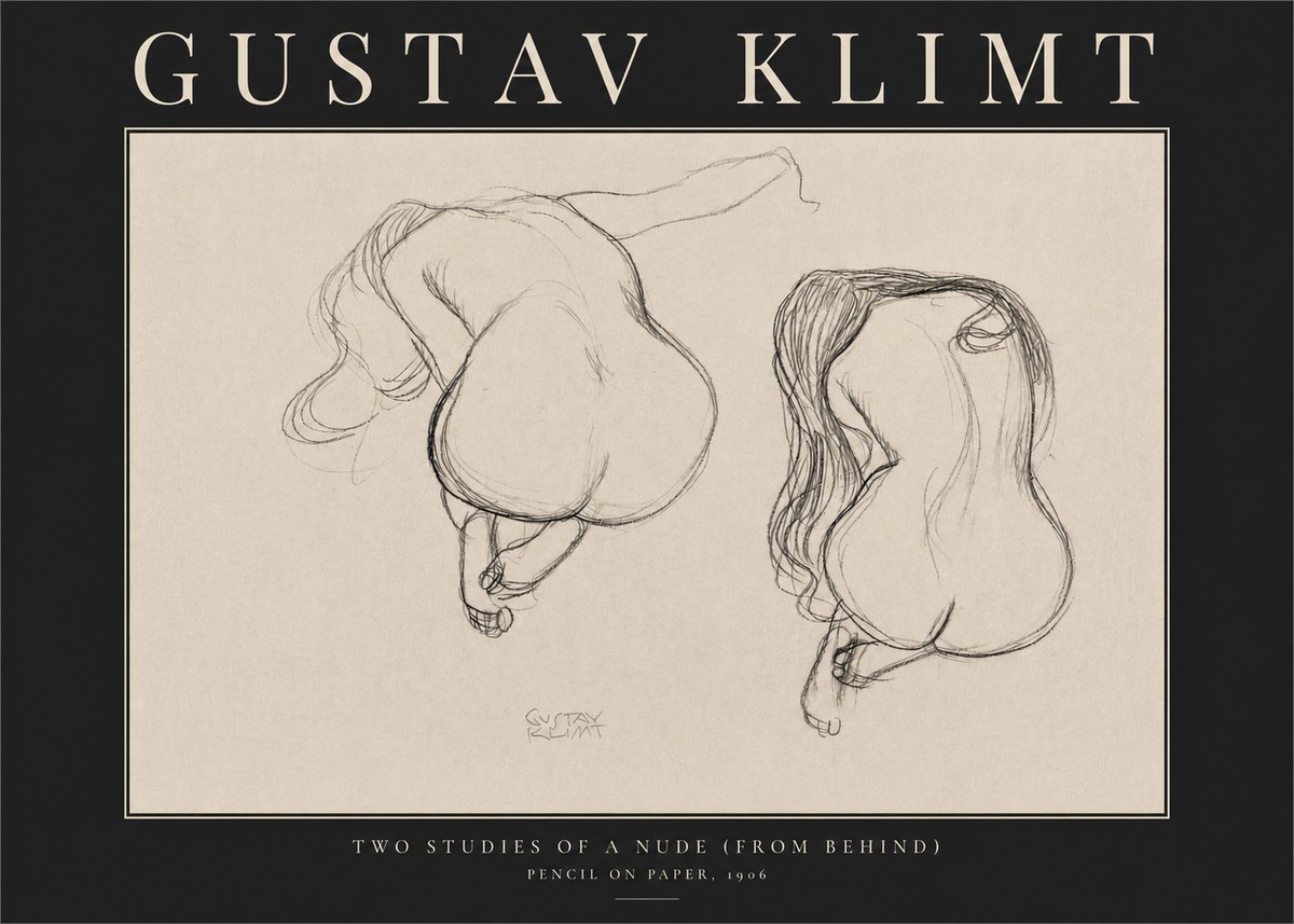 Klimt Two Studies of a Nude (from Behind) No3 - Poszter