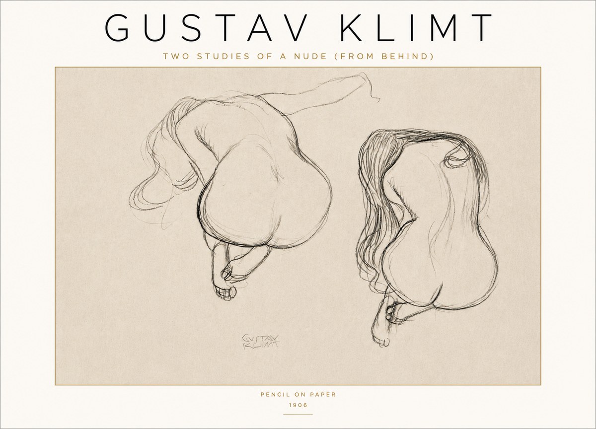 Klimt Two Studies of a Nude (from Behind) No4 - Poszter