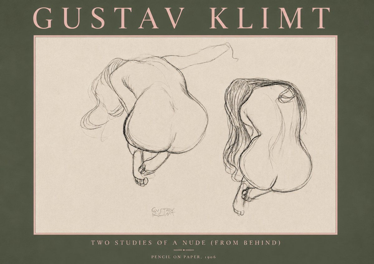 Klimt Two Studies of a Nude (from Behind) No5 - Poszter