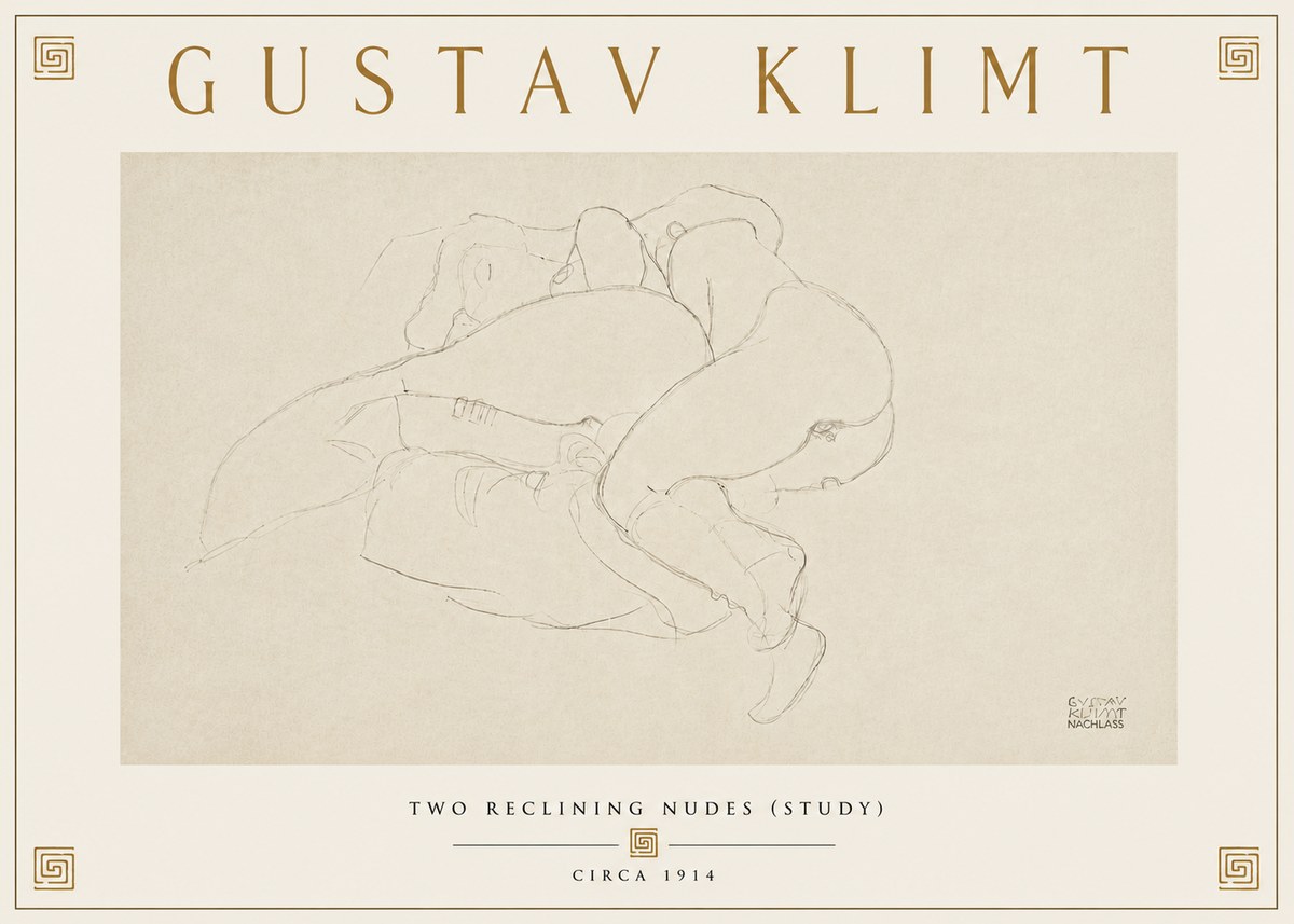 Klimt Two Reclining Nudes (Study) No6 - Poszter