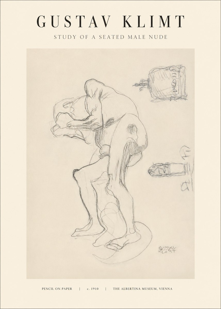 Klimt Study of a Seated Male Nude No1 - Poszter