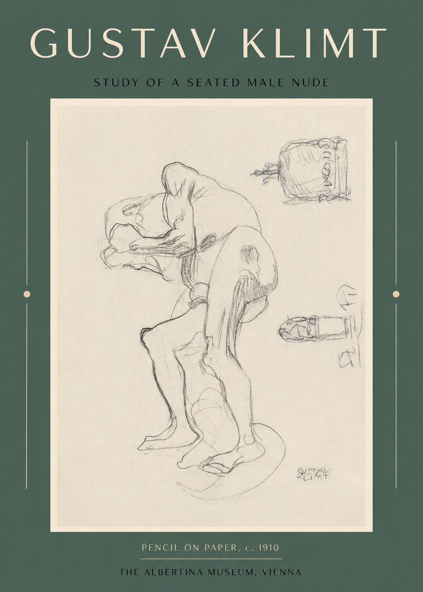 Klimt Study of a Seated Male Nude No2 - Poszter