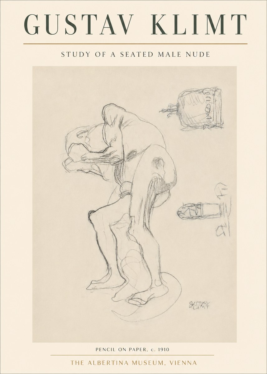 Klimt Study of a Seated Male Nude No3 - Poszter
