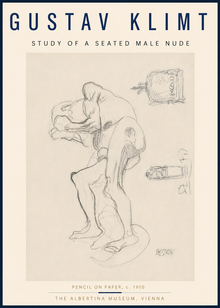 Klimt Study of a Seated Male Nude No4 - Poszter