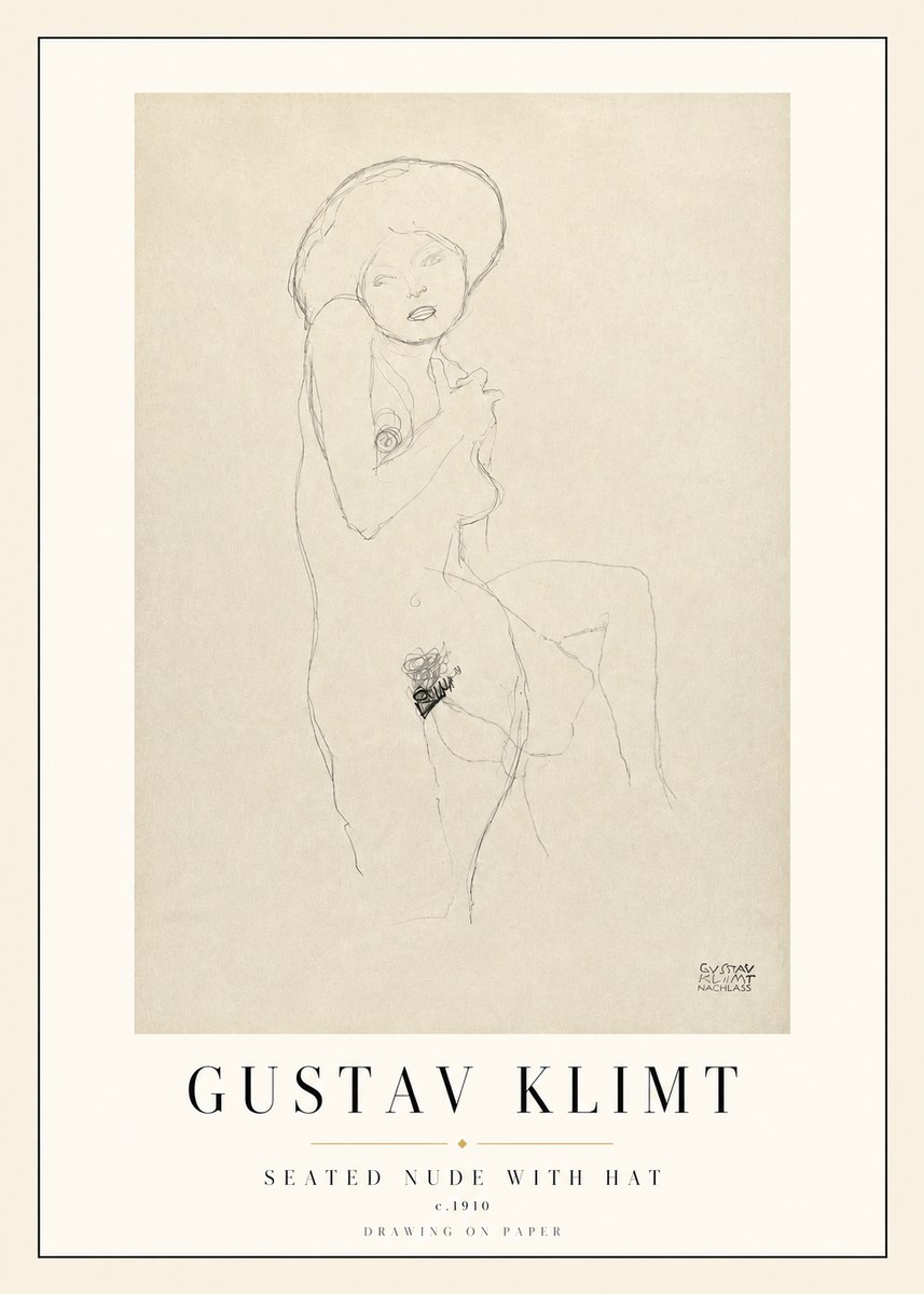 Klimt Seated Nude with Hat No3 - Poszter