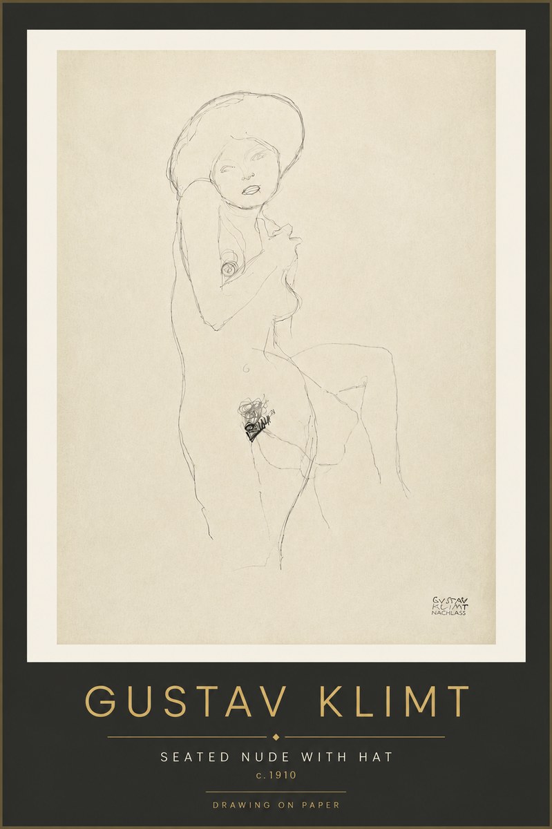 Klimt Seated Nude with Hat No4 - Poszter