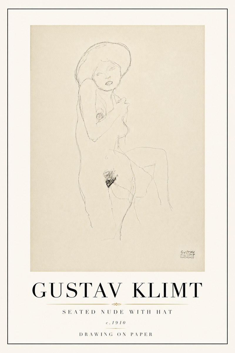 Klimt Seated Nude with Hat No6 - Poszter