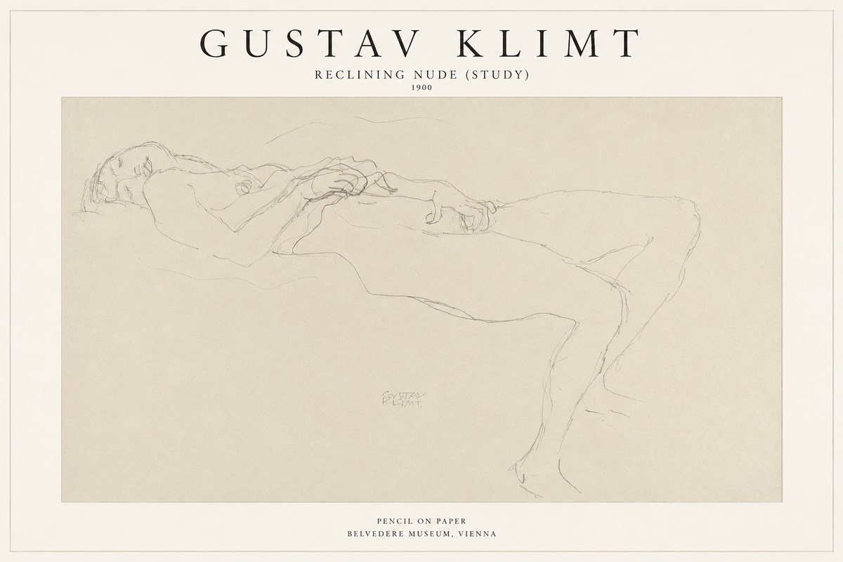 Klimt Reclining Nude (Study) No1 - Poszter