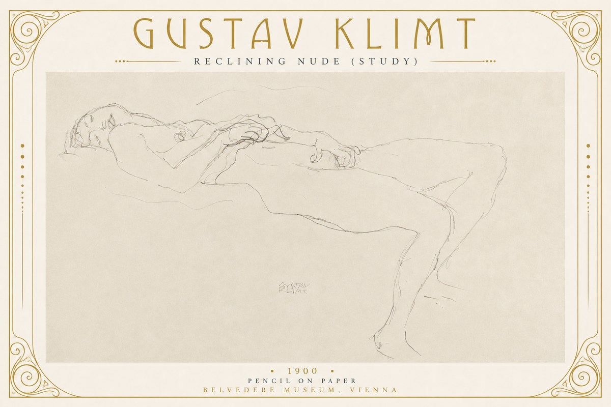 Klimt Reclining Nude (Study) No2 - Poszter