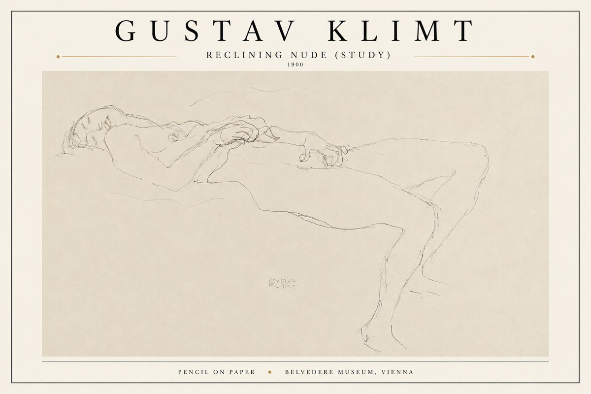 Klimt Reclining Nude (Study) No3 - Poszter