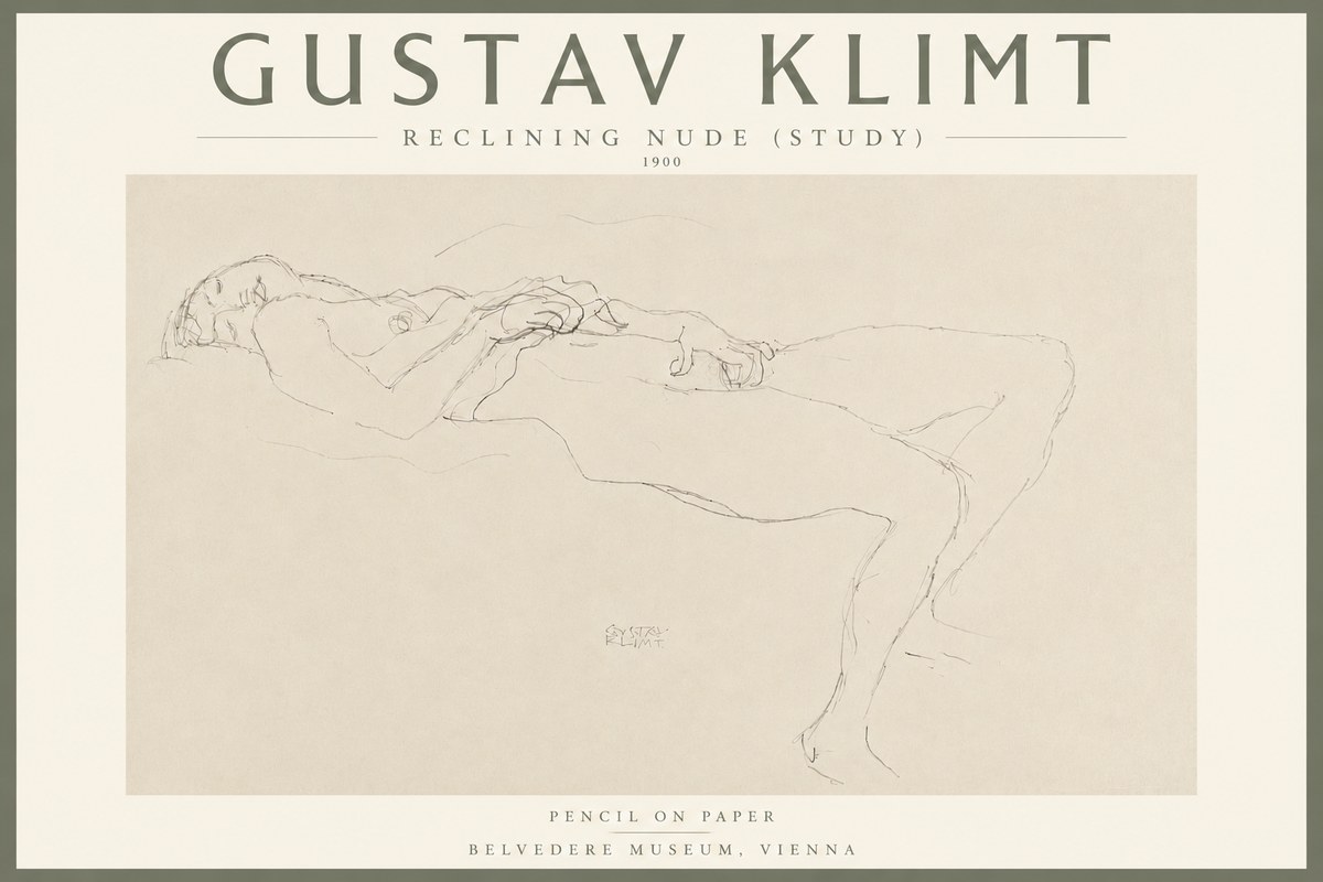 Klimt Reclining Nude (Study) No4 - Poszter