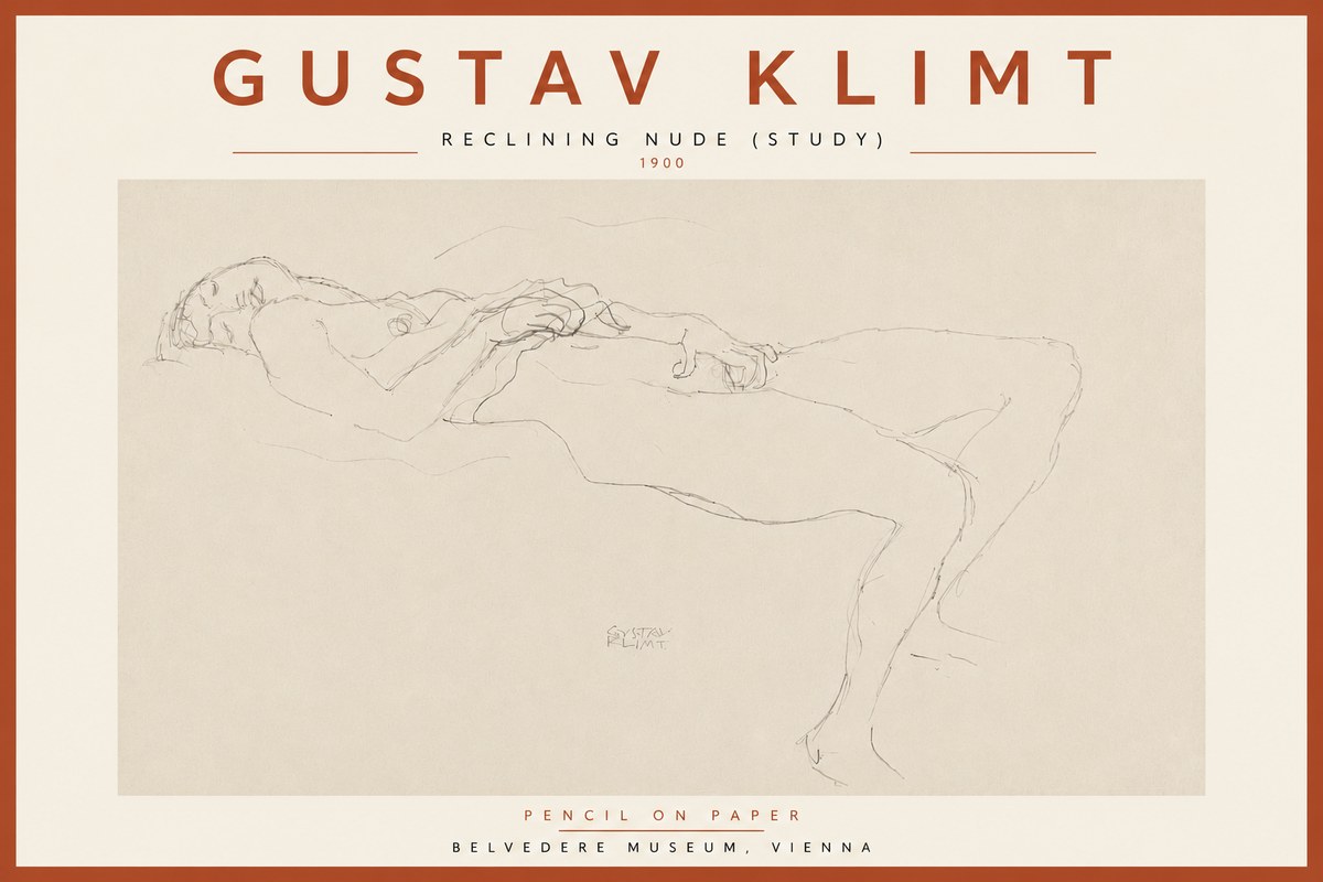 Klimt Reclining Nude (Study) No5 - Poszter