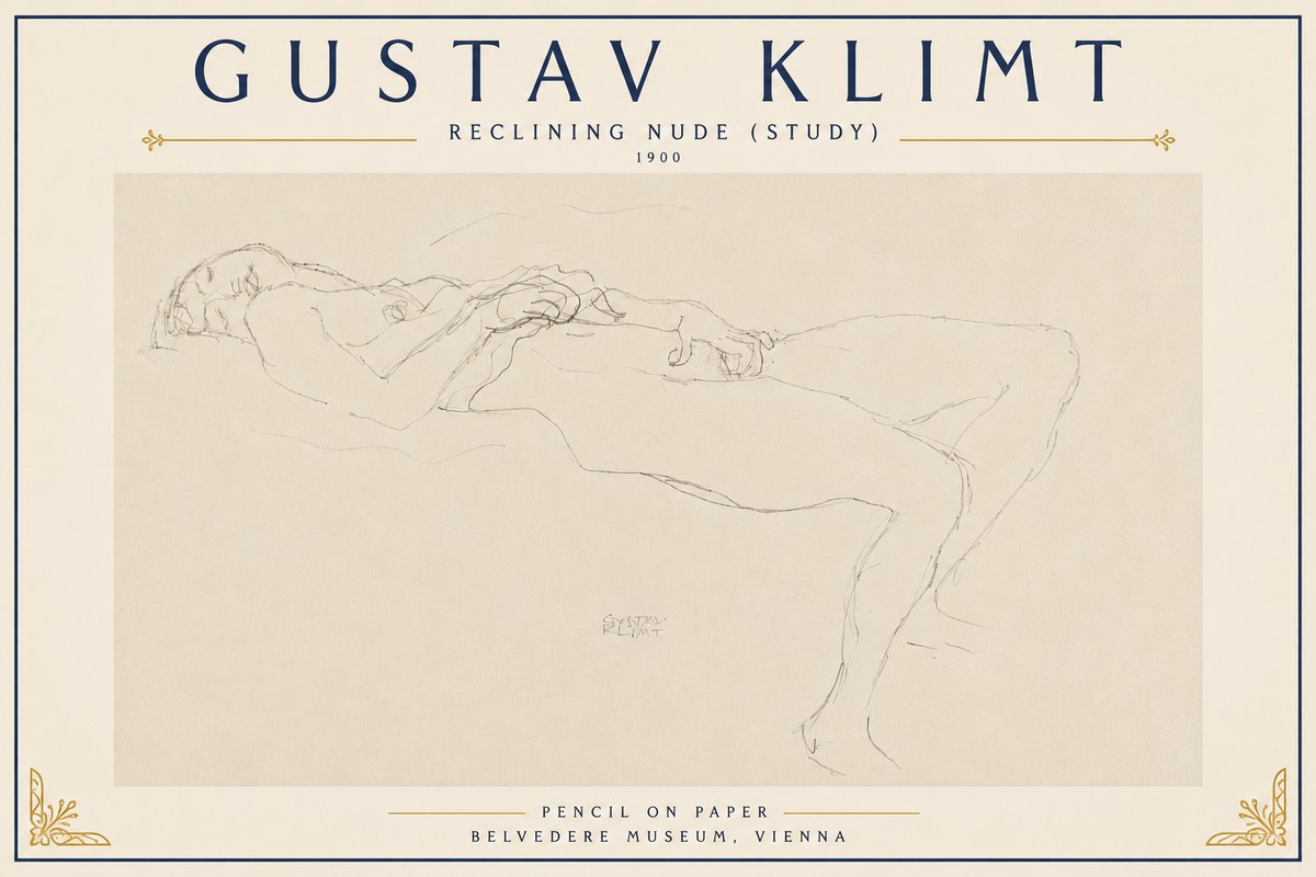 Klimt Reclining Nude (Study) No6 - Poszter