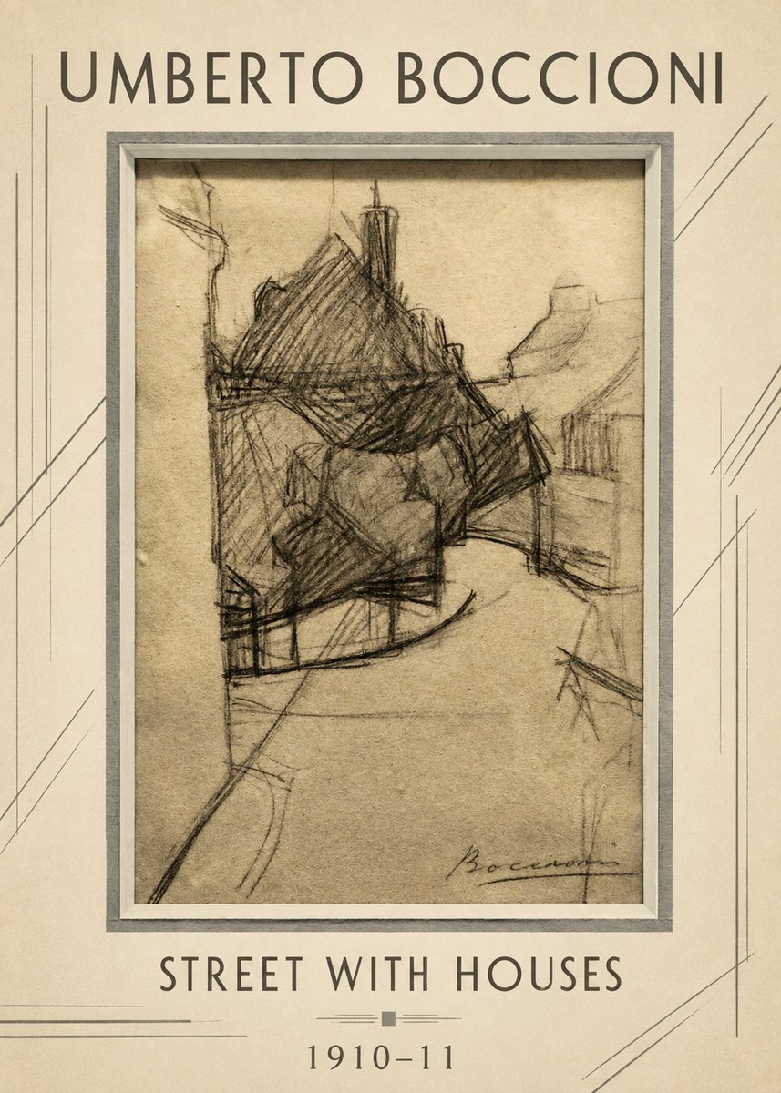 Umberto Boccioni Street with Houses No1 - Poszter