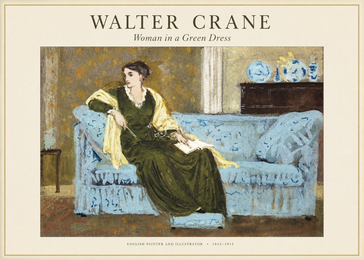 Walter Crane Woman in a Green Dress No1 - Poszter