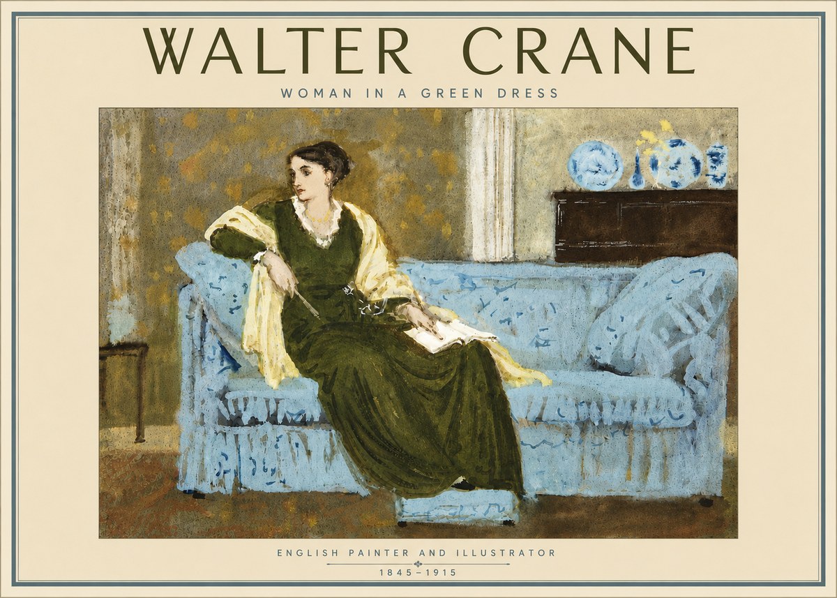 Walter Crane Woman in a Green Dress No5 - Poszter