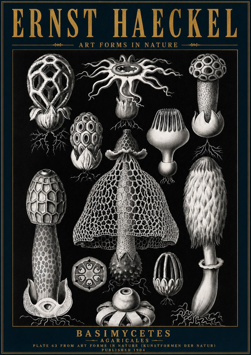 Ernst Haeckel Basimycetes Agaricales No6 - Poszter