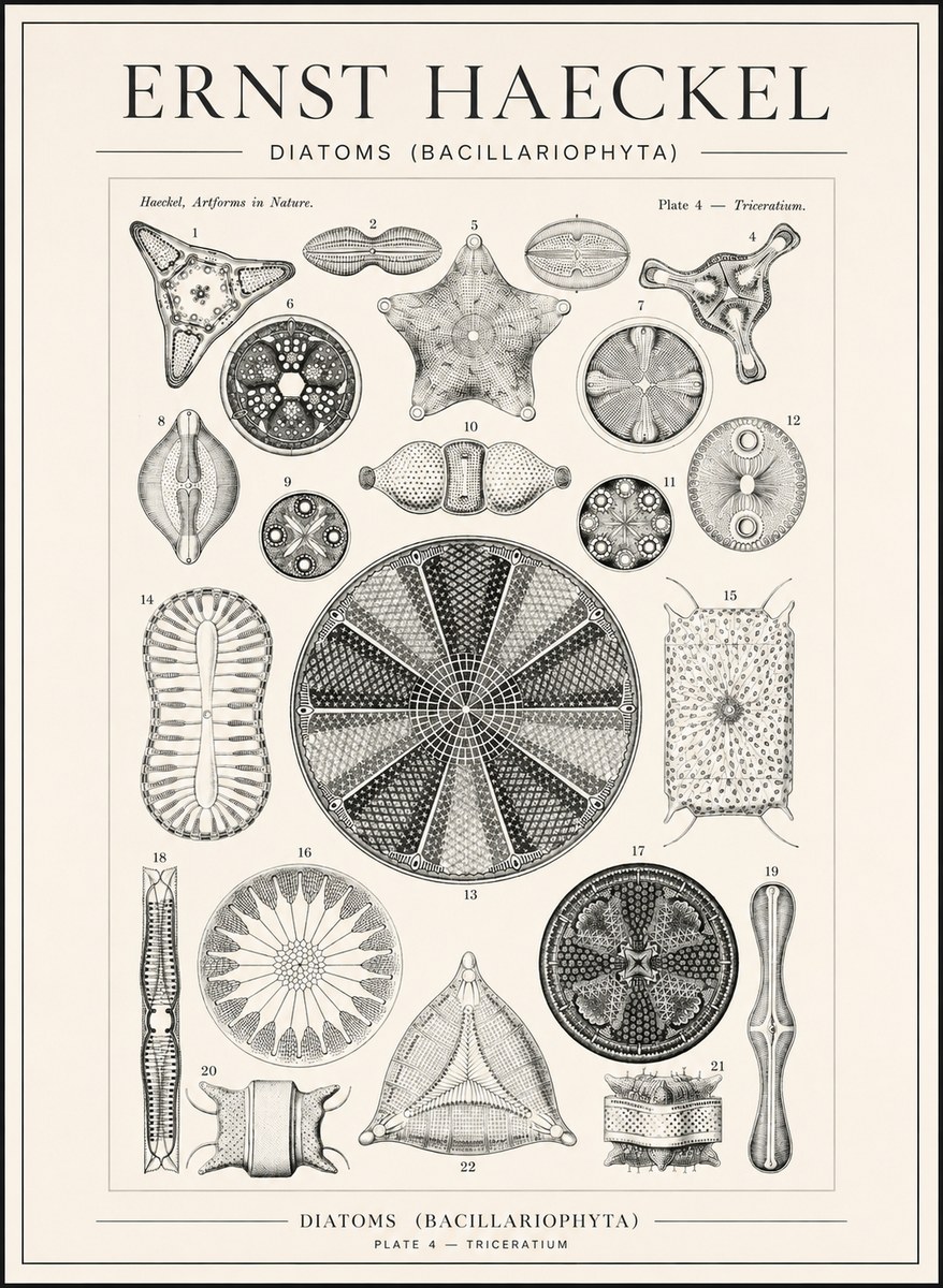 Ernst Haeckel Diatoms (Bacillariophyta) Plate 4 – Triceratium No1 - Poszter