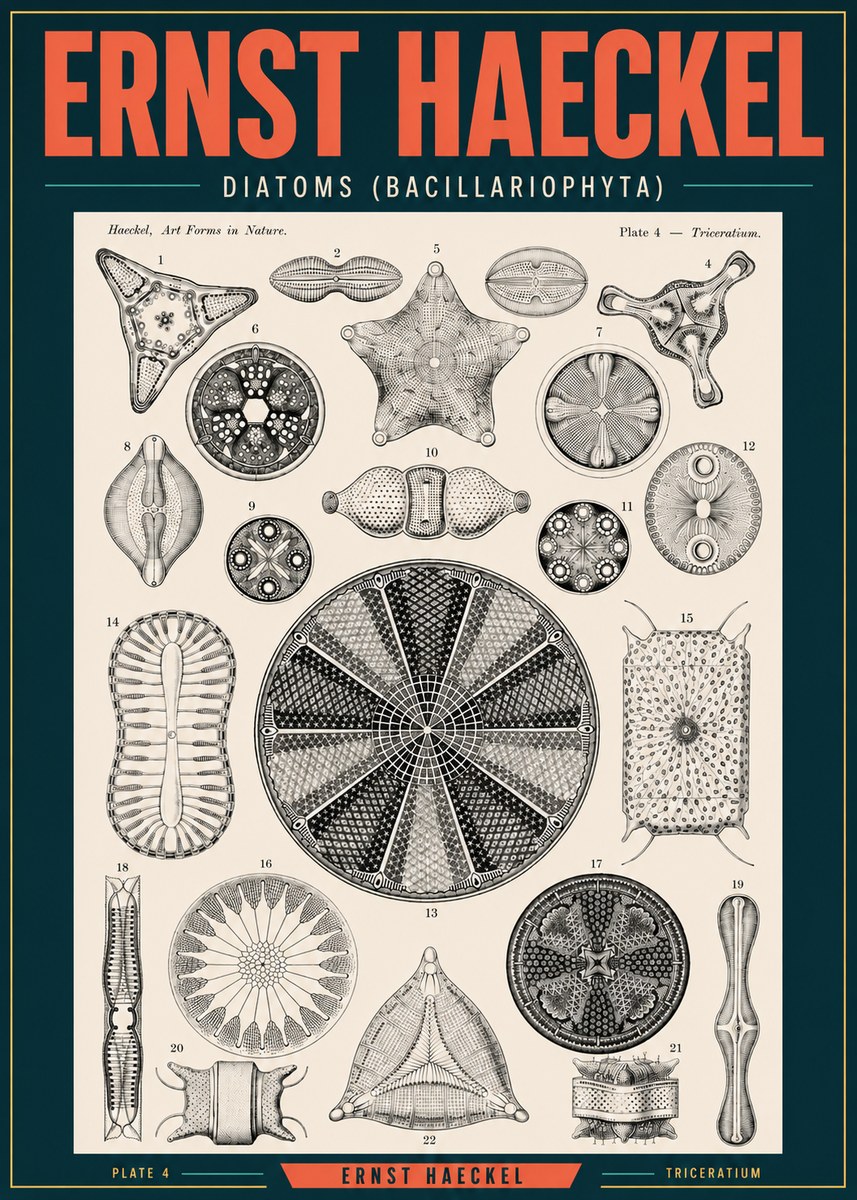 Ernst Haeckel Diatoms (Bacillariophyta) Plate 4 – Triceratium No2 - Poszter