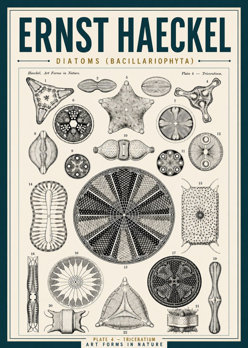 Ernst Haeckel Diatoms (Bacillariophyta) Plate 4 – Triceratium No5 - Poszter