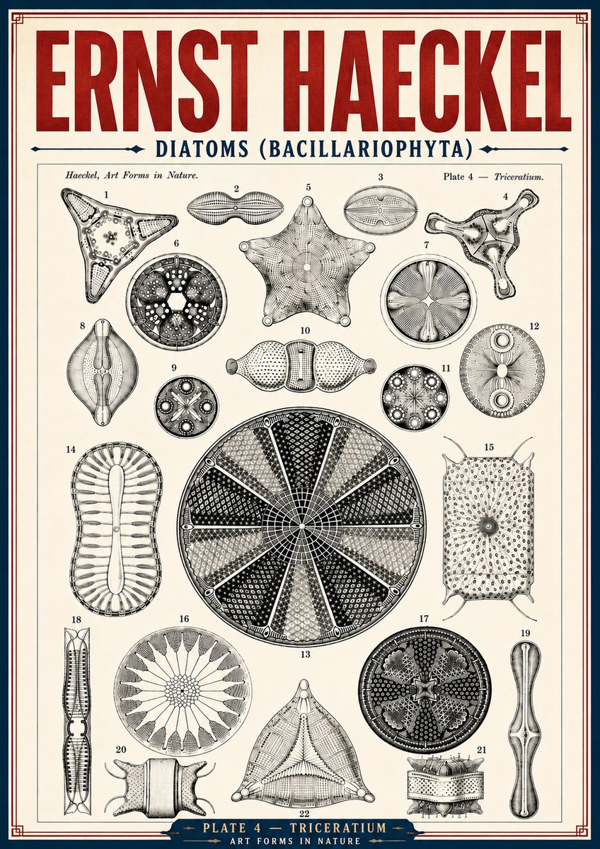 Ernst Haeckel Diatoms (Bacillariophyta) Plate 4 – Triceratium No6 - Poszter