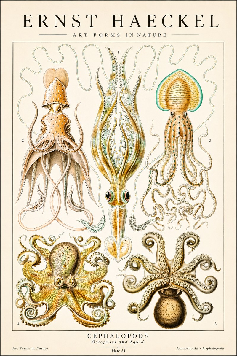 Ernst Haeckel Cephalopods Octopuses and Squid No1 - Poszter