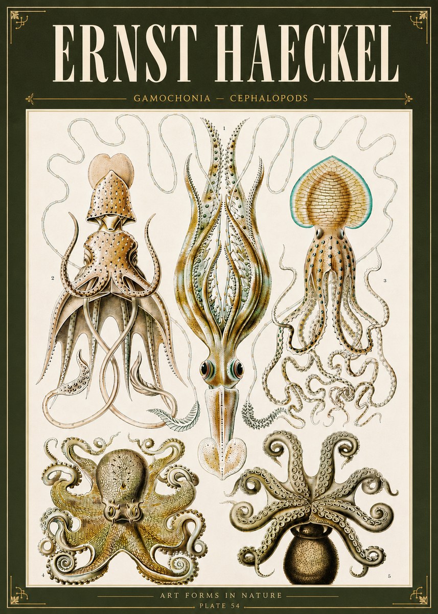 Ernst Haeckel Cephalopods Octopuses and Squid No6 - Poszter