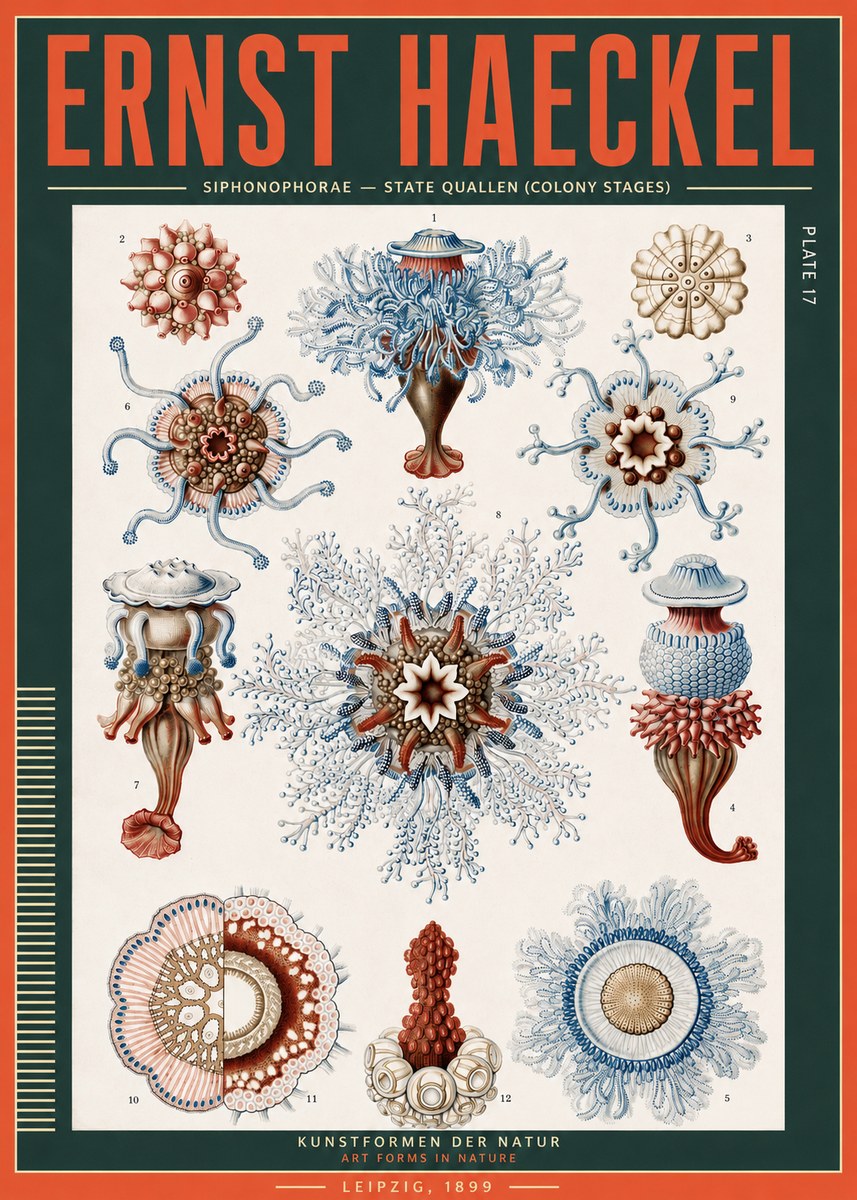 Ernst Haeckel Siphonophorae - State Quallen (Colony Stages) No3 - Poszter