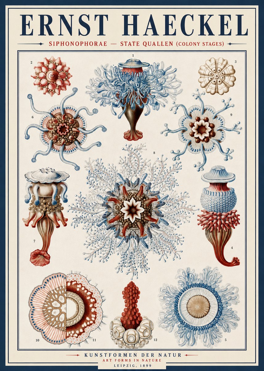 Ernst Haeckel Siphonophorae - State Quallen (Colony Stages) No4 - Poszter