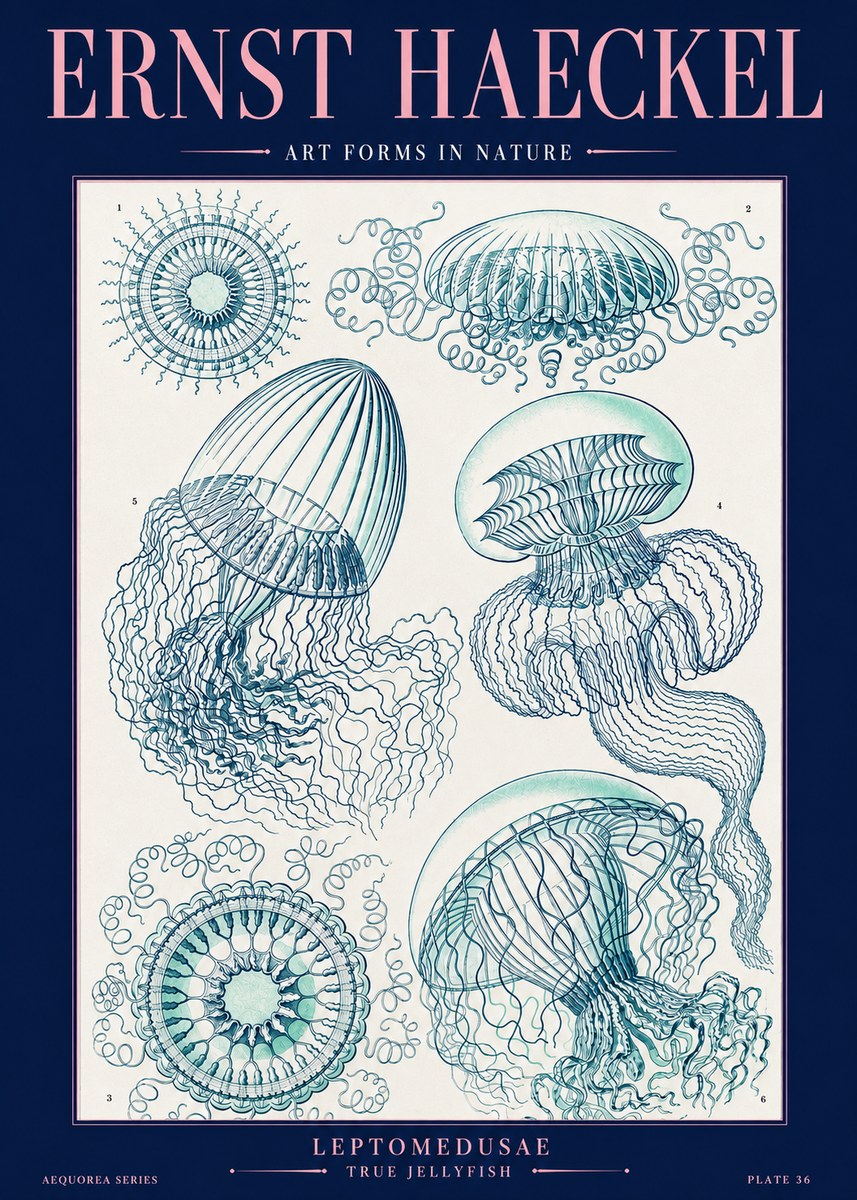 Ernst Haeckel Leptomedusae True Jellyfish No2 - Poszter