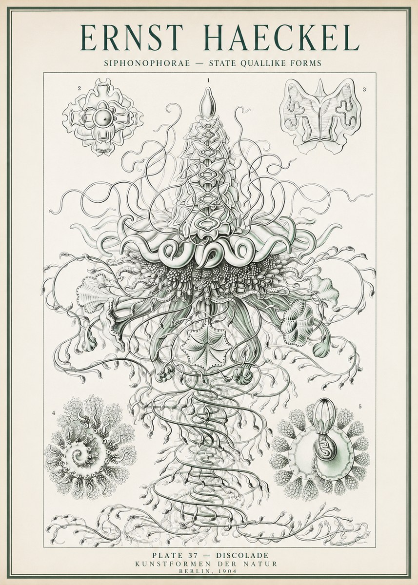 Ernst Haeckel Siphonophorae – State Quallike Forms No1 - Poszter