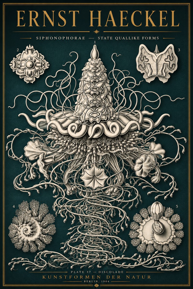 Ernst Haeckel Siphonophorae – State Quallike Forms No5 - Poszter