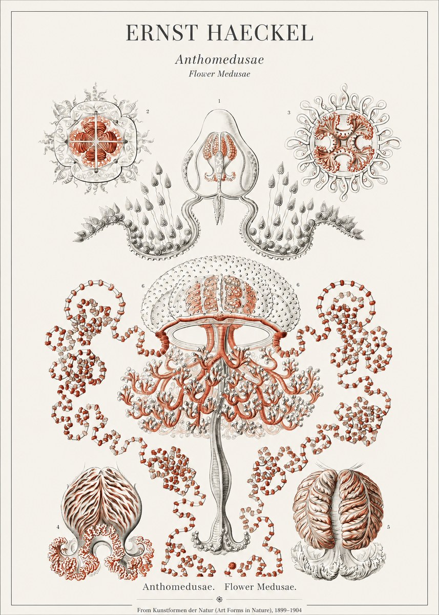 Ernst Haeckel Anthomedusae. Flower Medusae. No1 - Poszter