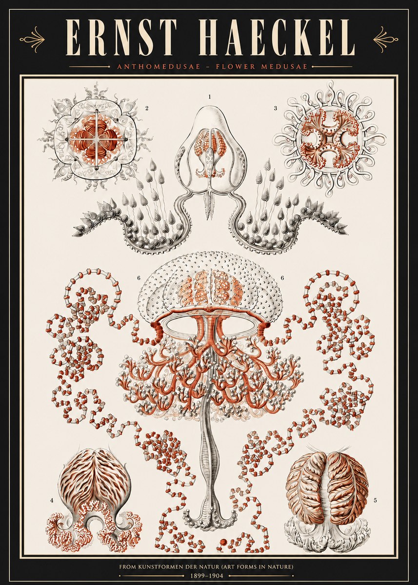 Ernst Haeckel Anthomedusae. Flower Medusae. No3 - Poszter
