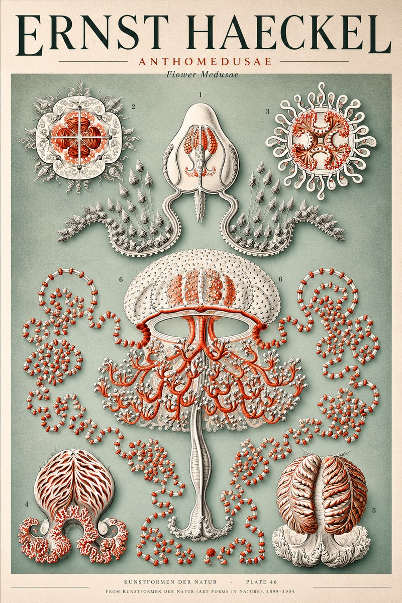 Ernst Haeckel Anthomedusae. Flower Medusae. No4 - Poszter