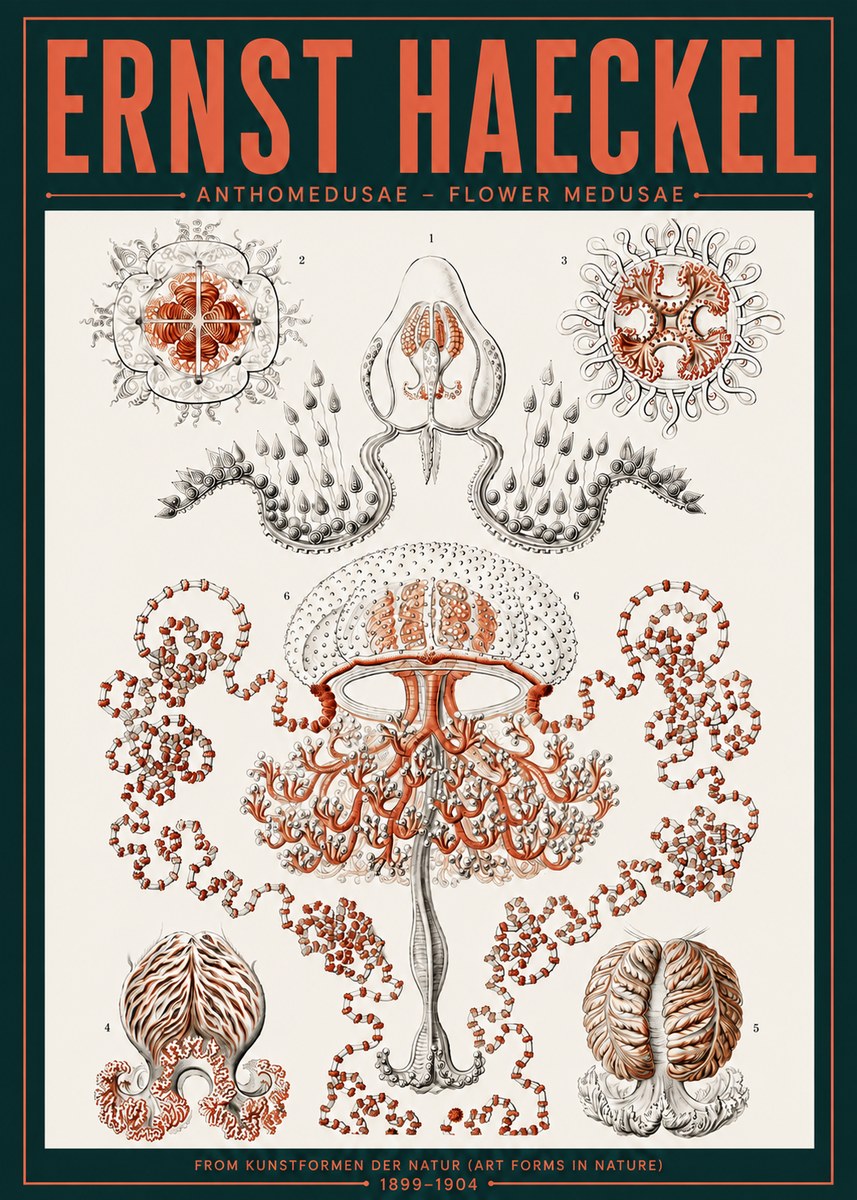 Ernst Haeckel Anthomedusae. Flower Medusae. No6 - Poszter