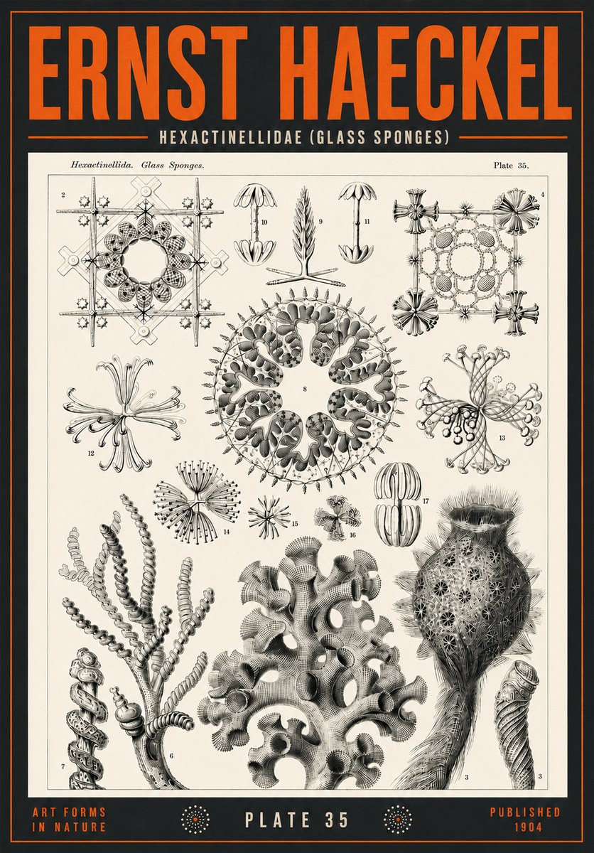 Ernst Haeckel Hexactinellida. Glass Sponges. No4 - Poszter