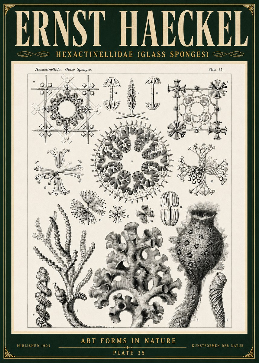 Ernst Haeckel Hexactinellida. Glass Sponges. No5 - Poszter