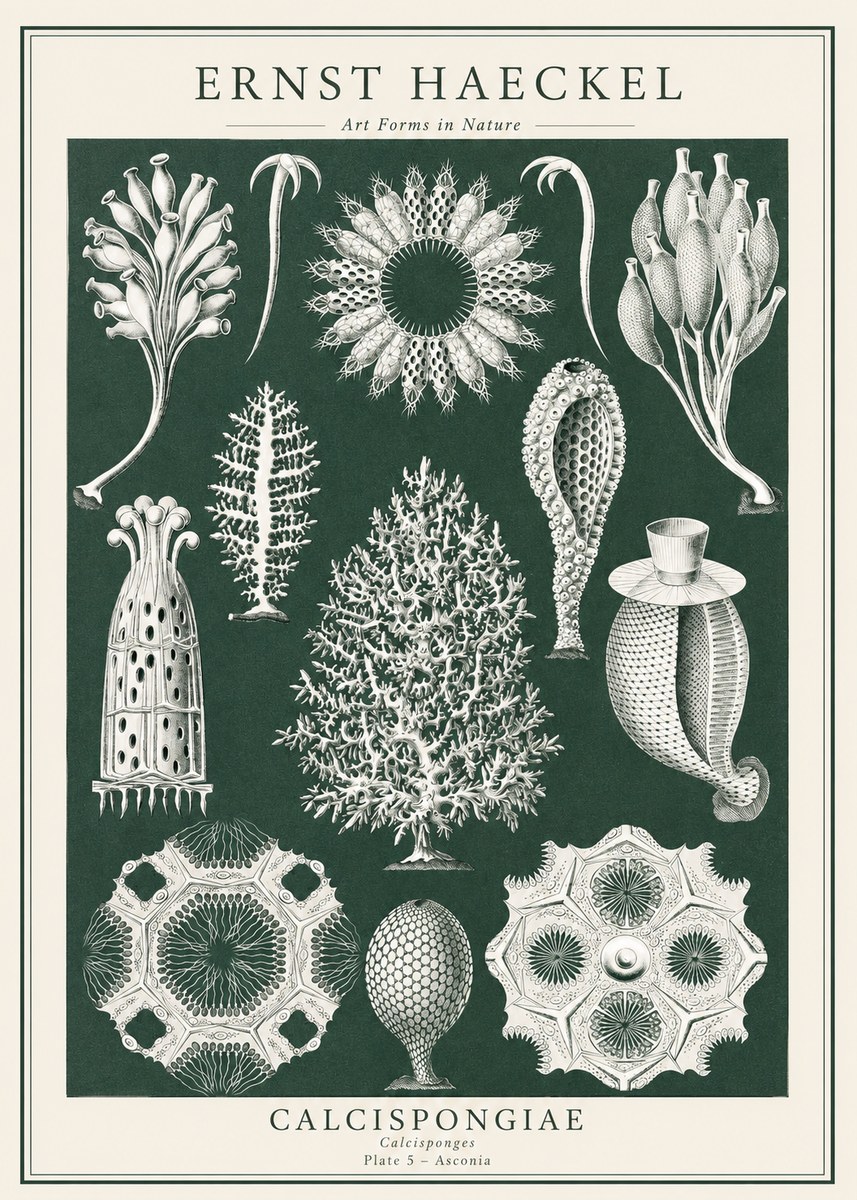 Ernst Haeckel Calcispongiae - Calcisponiges - Plate 5 - Asconia No1 - Poszter