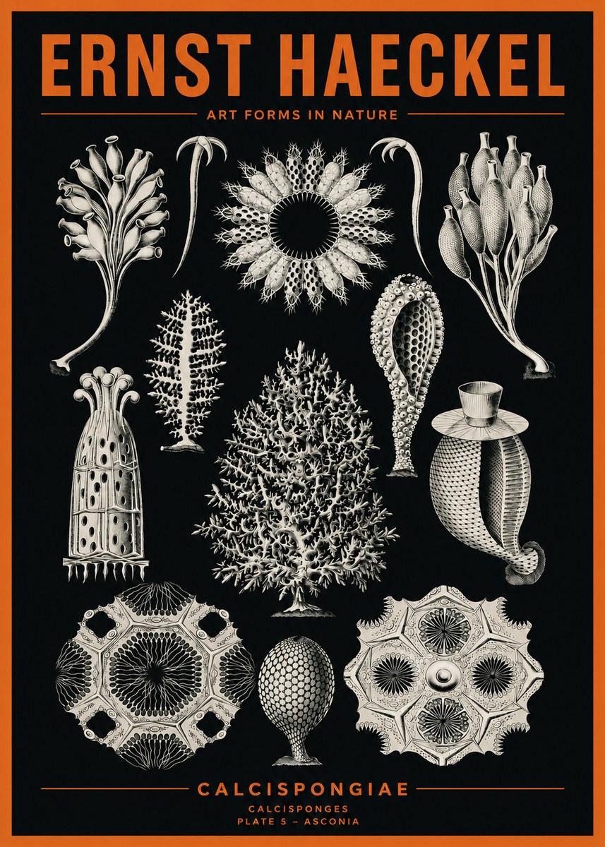 Ernst Haeckel Calcispongiae - Calcisponiges - Plate 5 - Asconia No2 - Poszter