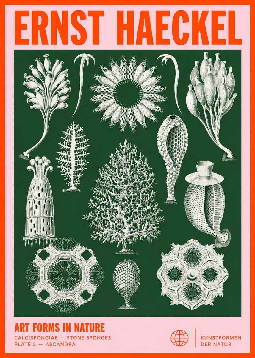 Ernst Haeckel Calcispongiae - Calcisponiges - Plate 5 - Asconia No4 - Poszter