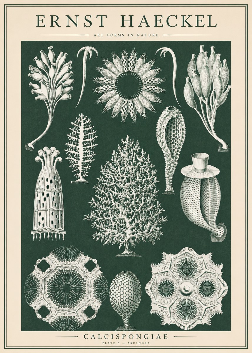 Ernst Haeckel Calcispongiae - Calcisponiges - Plate 5 - Asconia No6 - Poszter