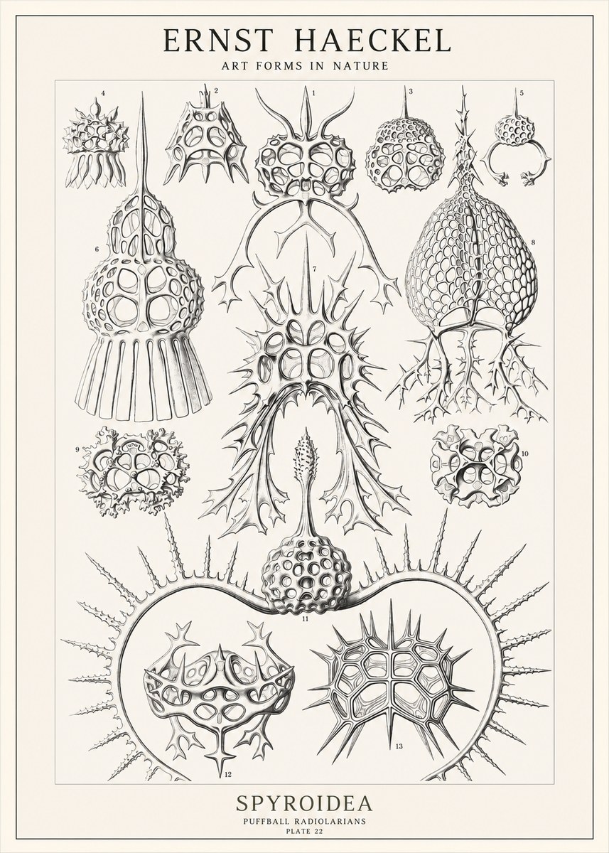 Ernst Haeckel Spyroidea - Puffball Radiolarians - Plate 22 No1 - Poszter