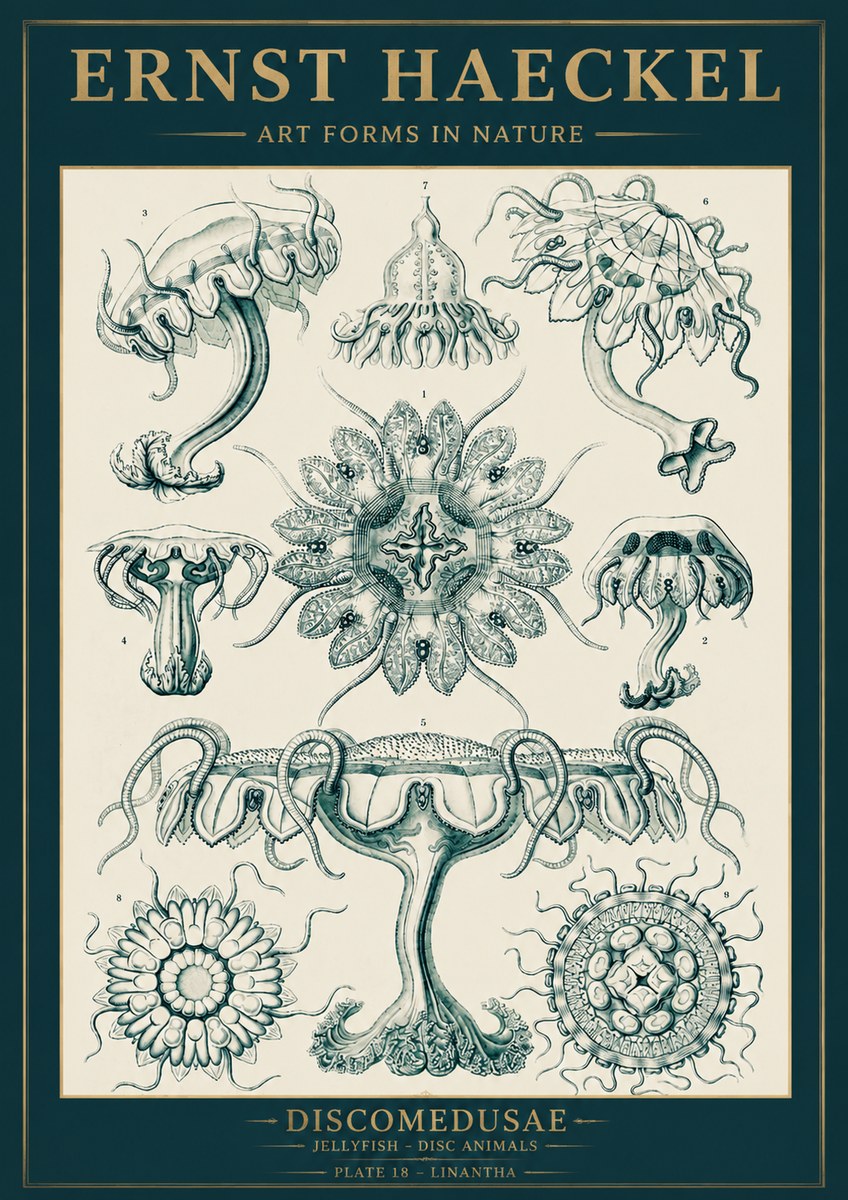 Ernst Haeckel Discomedusae. Jellyfishes. No5 - Poszter
