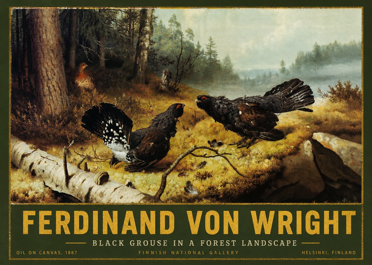Ferdinand von Wright Black Grouse in a Forest Landscape No2 - Poszter