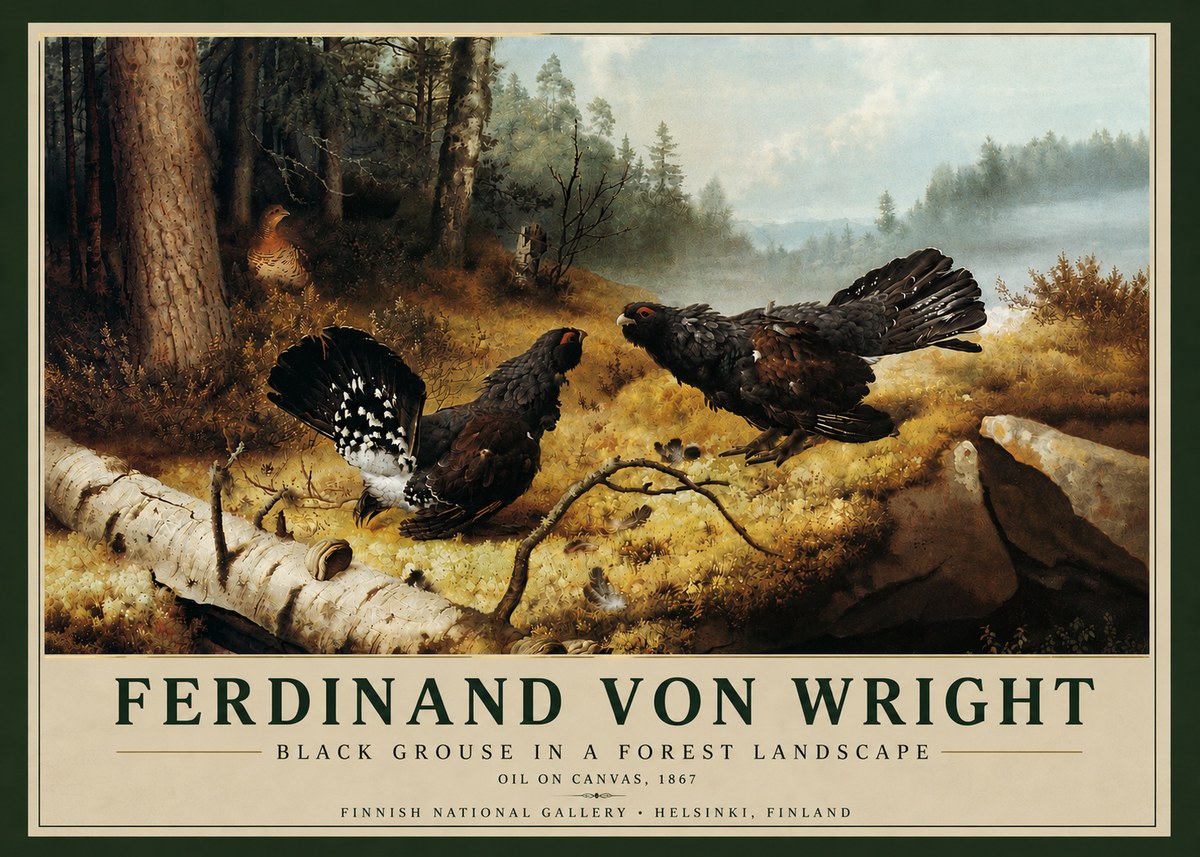 Ferdinand von Wright Black Grouse in a Forest Landscape No5 - Poszter